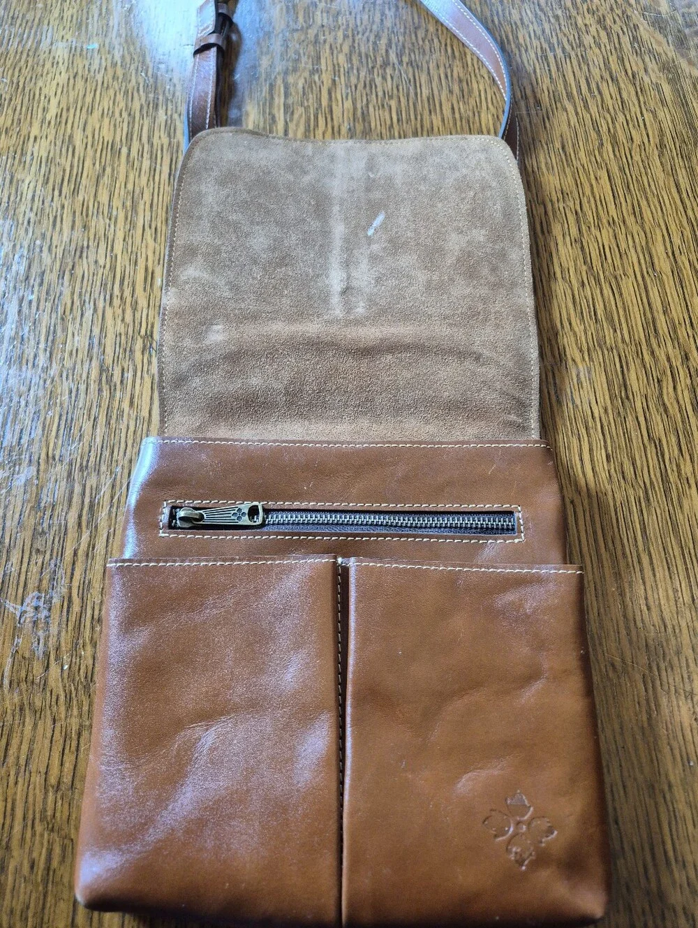 Patricia Nash Leather Crossbody Bag with Front Flap (Snaps) & Wallet Set - Brown